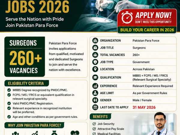 Pakistan Para Force Surgeons Jobs 2026 | Apply Online for Government Medical Jobs